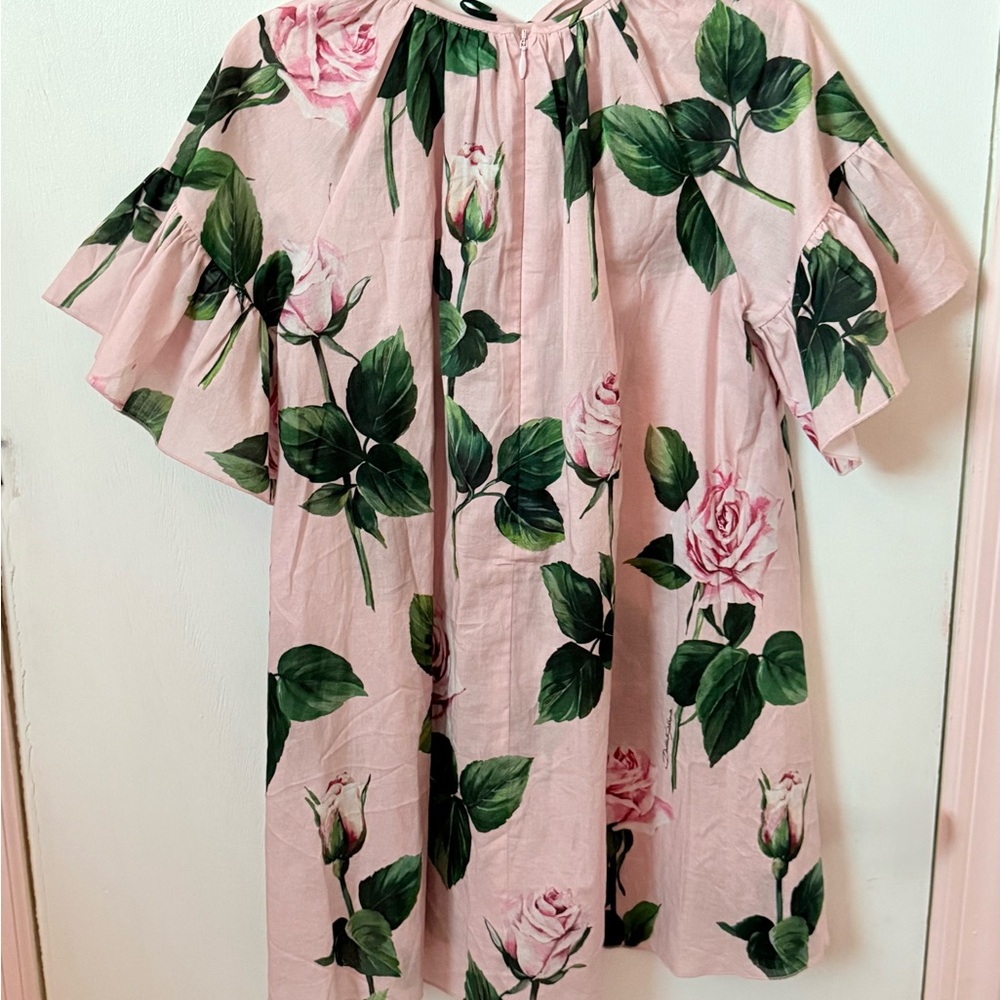 Dolce & Gabbana Pink Green Sundress 3/4 Flutter Sleeve